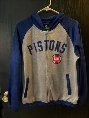 NBA Detroit Pistons Grey and Navy Zip Hoodie with Red Logo